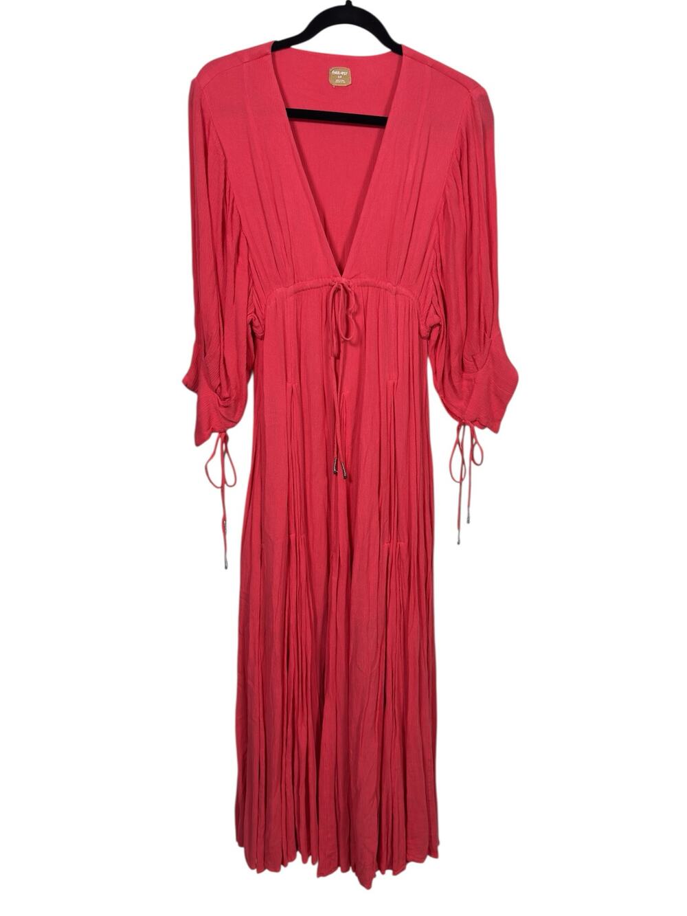Free People Maxi Dress Womens Small Red free-est V-Neck Tie Front Rayon
